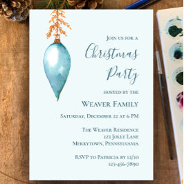 Unieke Blue Waterverf kerstfeestuitnodiging Kaart