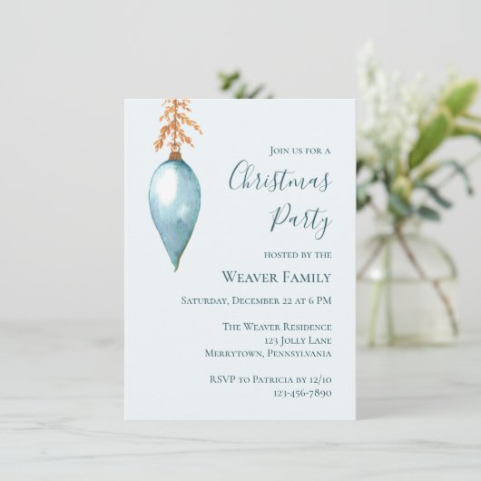 Unieke Blue Waterverf kerstfeestuitnodiging Kaart (Staand voorkant)