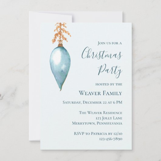 Unieke Blue Waterverf kerstfeestuitnodiging Kaart (Voorkant)