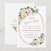 Unieke Blush Cream Flowers Roos Gold Quinceañera Kaart (Voorkant / Achterkant)