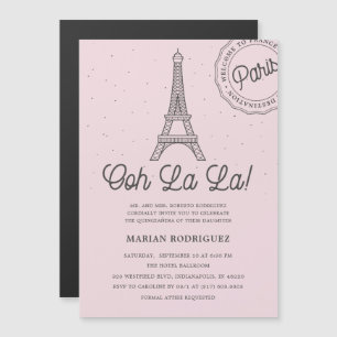 Unieke Blush Eiffel Tower Paris Quinceañera Magnetische Uitnodiging