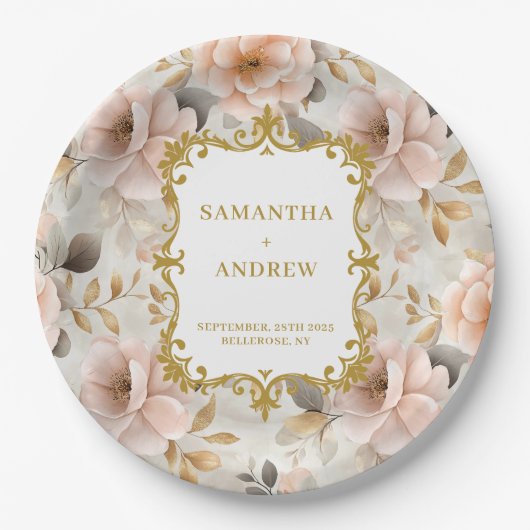 Unieke Blush Gold Trouwpapier Borden Papieren Bordje (Voorkant)