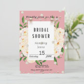 Unieke Blush Roze Bloemen en Parels Bridal Kaart (Staand voorkant)