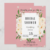 Unieke Blush Roze Bloemen en Parels Bridal Kaart (Voorkant / Achterkant)