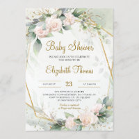 Unieke Blush Roze Bloemen Groen Goud Lijst Baby