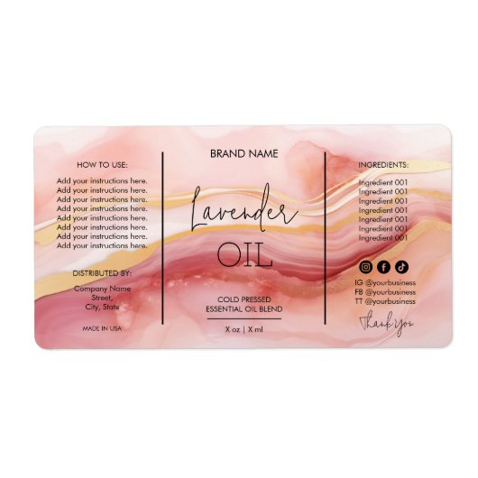 Unieke Blush Roze Dropper Fles Productlabels Etiket (Voorkant)