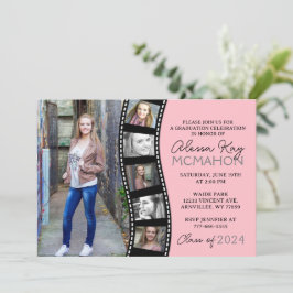 Unieke Blush Roze Filmstrip 6 Foto Afstuderen Kaart