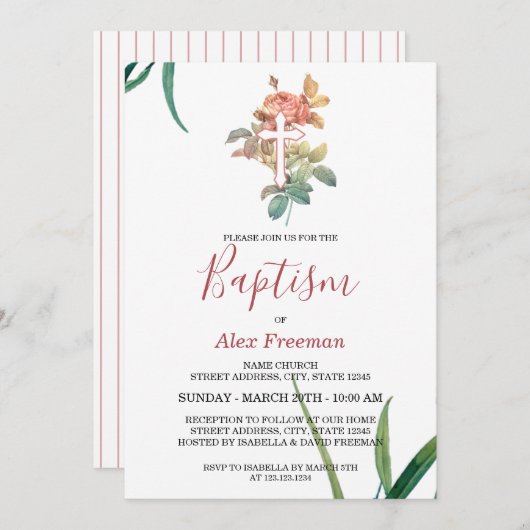 Unieke Blush Roze Script Bloemen Meisje Doop Kaart (Voorkant / Achterkant)