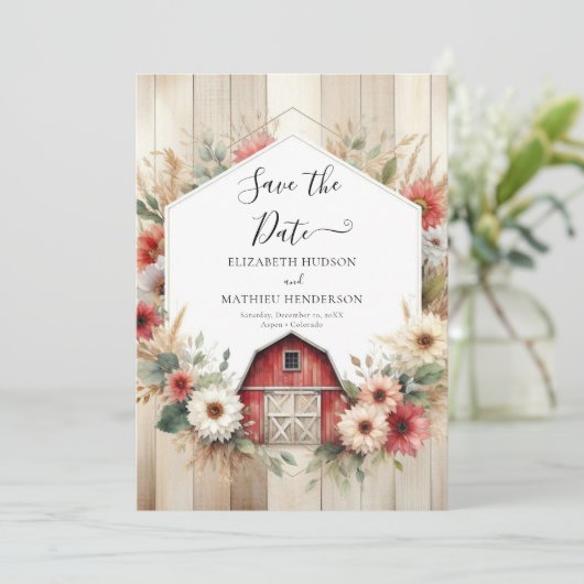 Unieke boerenerf Barnyard bruiloft Save The Date (Staand voorkant)