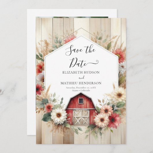 Unieke boerenerf Barnyard bruiloft Save The Date (Voorkant / Achterkant)