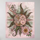 Unieke Boheemse Zon Maan Poster, Bloemenzon Poster (Voorkant)