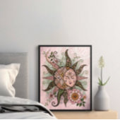 Unieke Boheemse Zon Maan Poster, Bloemenzon Poster