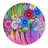 Unieke Bohemische, heldere bloemen, Kunstkasten Keramische Knop (Voorkant)