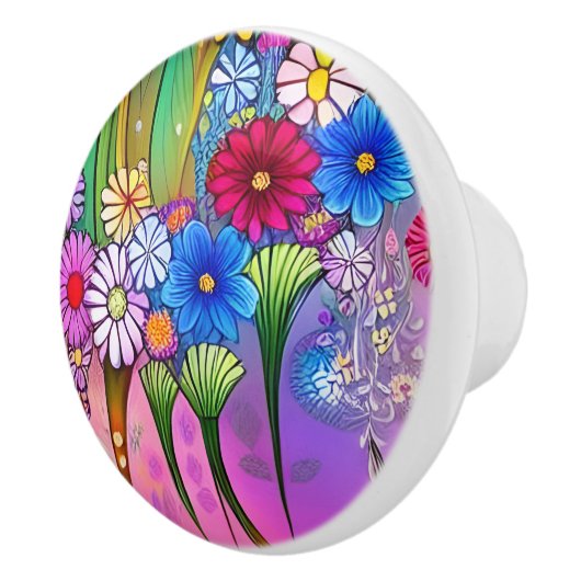 Unieke Bohemische, heldere bloemen, Kunstkasten Keramische Knop (Rechts)