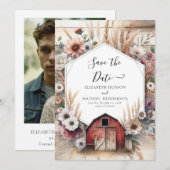 Unieke Boho Barnyard bruiloft Save The Date (Voorkant / Achterkant)