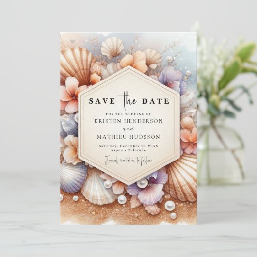 Unieke Boho Beach bruiloft Save The Date (Staand voorkant)