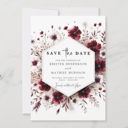 Unieke Boho Bourgondische bruiloft Save The Date (Voorkant)