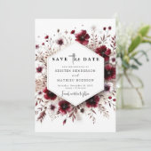 Unieke Boho Bourgondische bruiloft Save The Date (Staand voorkant)