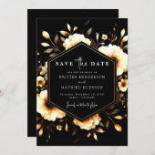 Unieke Boho Gold en Black Wedding Save The Date (Voorkant / Achterkant)