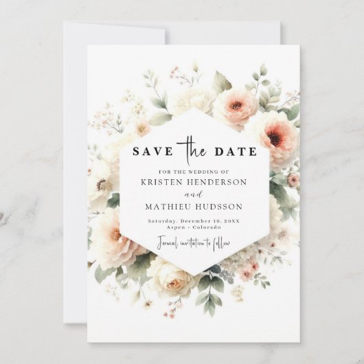 Unieke Boho Peach bruiloft Save The Date (Voorkant)