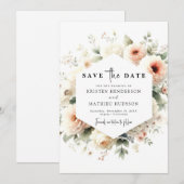 Unieke Boho Peach bruiloft Save The Date (Voorkant / Achterkant)