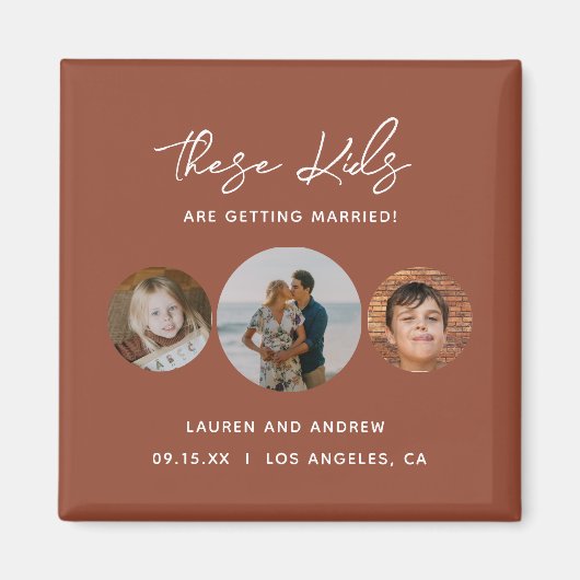 Unieke Boho Terracotta Foto Weddenschap Save the D Magneet (Voorkant)