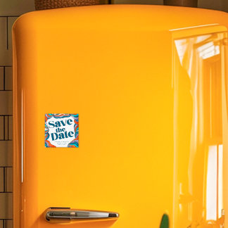 Unieke Bold Boho Groovy Retro Blue Kleurrijke Wavy Magneet