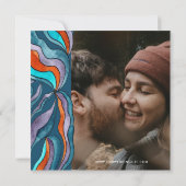 Unieke Bold Boho Groovy Retro Blue Wavy Foto Save The Date (Achterkant)