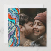 Unieke Bold Boho Groovy Retro Groene Golvende Foto Save The Date (Achterkant)