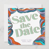 Unieke Bold Boho Groovy Retro Groene Golvende Foto Save The Date (Voorkant)