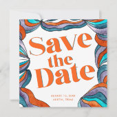Unieke Bold Boho Groovy Retro Kleurrijke golvende  Save The Date (Voorkant)