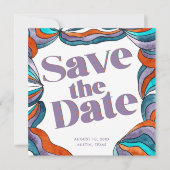Unieke Bold Boho Groovy Retro Paarse golvende foto Save The Date (Voorkant)