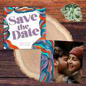 Unieke Bold Boho Groovy Retro Paarse golvende foto Save The Date