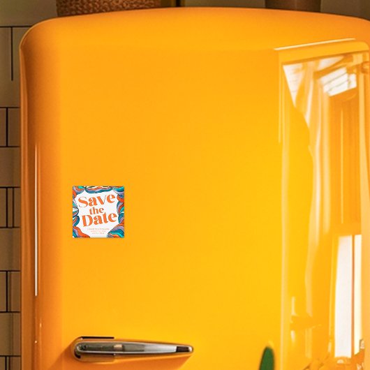 Unieke Bold Boho Groovy Retro Wavy Save the Date Magneet