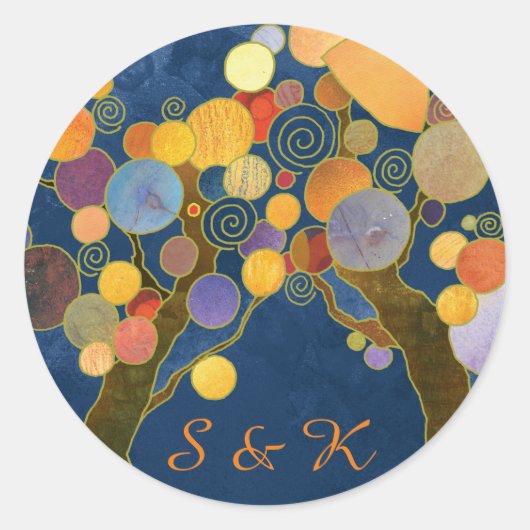 Unieke Bomen Blue Wedding Favor Ronde Sticker (Voorkant)