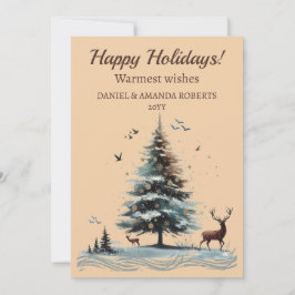 Unieke boom, bosomgeving met herten feestdagenkaart
