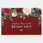 Unieke bordeauxrood marineblauwe bloemige bruiloft gastenboek (Achterkant)