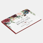 Unieke bordeauxrood marineblauwe bloemige bruiloft gastenboek (Hoek)