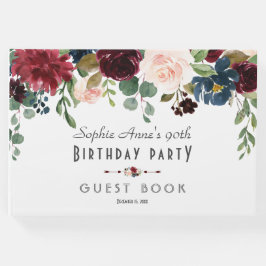 Unieke bordeauxrood marineblauwe bloemige bruiloft gastenboek