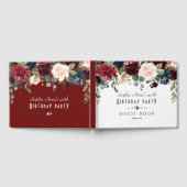 Unieke bordeauxrood marineblauwe bloemige bruiloft gastenboek (Volledig)