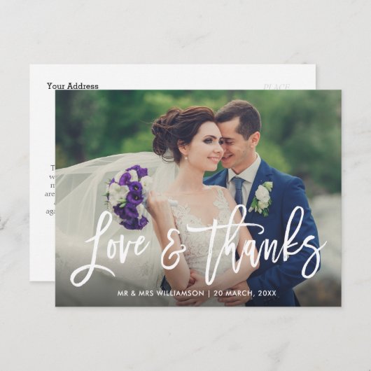 Unieke borstel script bruiloft dank u fotokaart briefkaart (Voorkant / Achterkant)