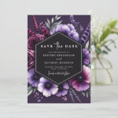 Unieke botanische Paarse bloemen bruiloft Save The Date (Staand voorkant)
