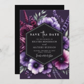 Unieke botanische Paarse bloemen bruiloft Save The Date (Voorkant / Achterkant)