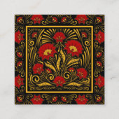 Unieke Botanische Rode Bloemen & Gouden Typografie Vierkante Visitekaartje (Voorkant)