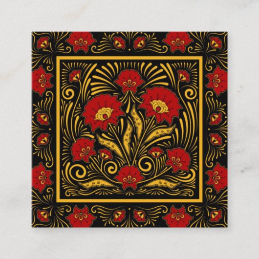 Unieke Botanische Rode Bloemen & Gouden Typografie Vierkante Visitekaartje (Voorkant)