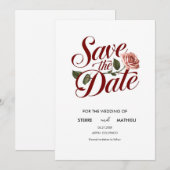 Unieke botanische rode roos bruiloft save the date (Voorkant / Achterkant)