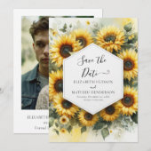 Unieke Botanische Zonnebloem Bruiloft Save The Date (Voorkant / Achterkant)