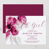 Unieke Bourgogne Waterverf Floral Baby Girl Shower Kaart (Voorkant / Achterkant)