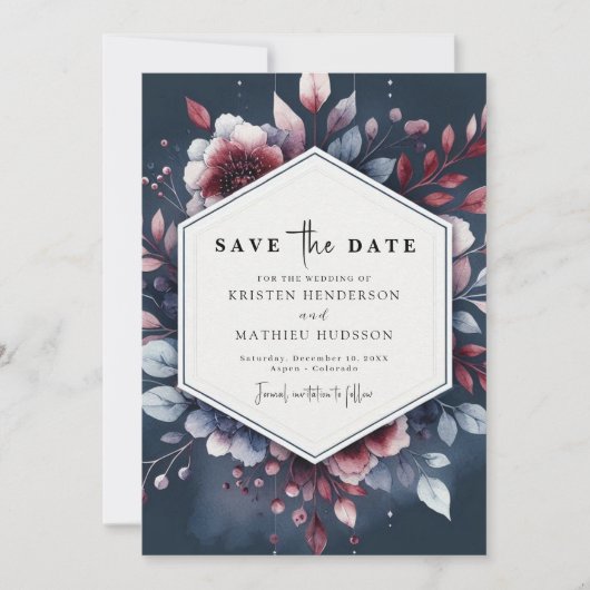 Unieke Bourgondische bruiloft Save The Date (Voorkant)