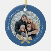 Unieke Bow Kerstbal Blauwe Foto Keramisch Ornament (Voorkant)